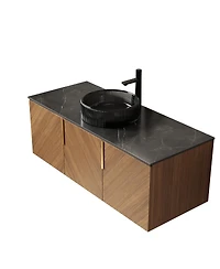 Sillysis Bathroom Vanity Cabinet with Glass Vessel Sink, Sintered Stone Top, Soft Close Storage