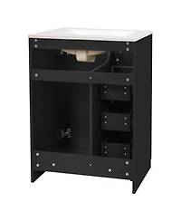 Sillysis 24 Inch Modern Bathroom Vanity with Sink, Solid Wood Mdf Cabinet, 3 Soft Close Drawers, Space-Saving Storage