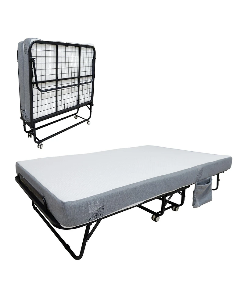 homfan Portable Folding Bed with 5 Inch Memory Foam Mattress, Metal Frame, 4 Rolling Casters, No Assembly Required, Foldable Guest Bed