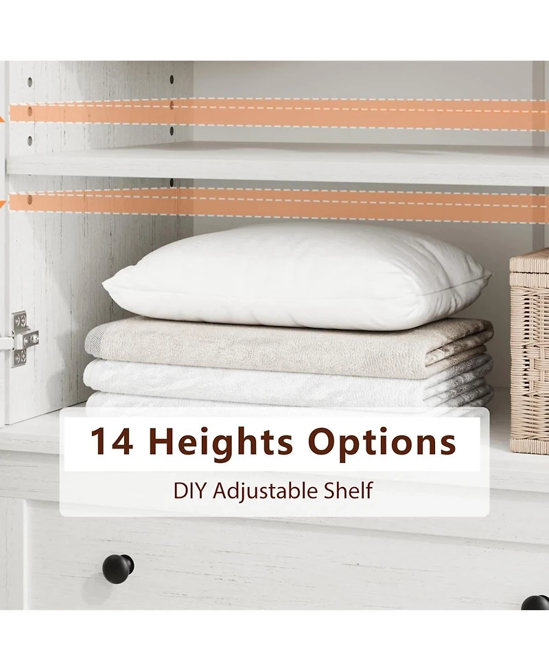 homfan Tall Storage cabinet with 2 Drawers, Farmhouse Wooden Freestanding Floor Storage Cabinet with 2 Doors and Diy Adjustable Shelf