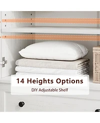 homfan Tall Storage cabinet with 2 Drawers, Farmhouse Wooden Freestanding Floor Storage Cabinet with 2 Doors and Diy Adjustable Shelf