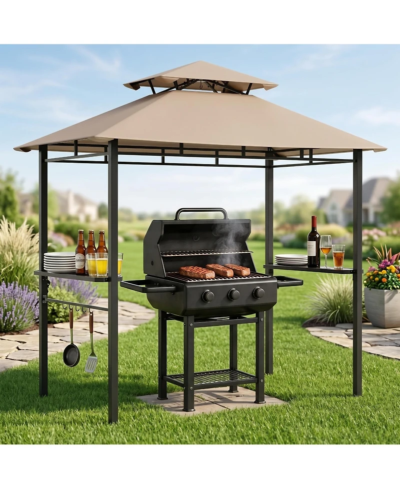 homfan Bbq Grill Gazebo with Double Roof and Eaves, Metal Frame and Canopy for Outdoor Cooking, for Patio, Backyard, Deck
