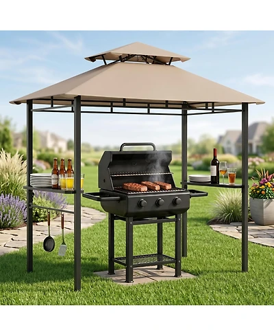 homfan Bbq Grill Gazebo with Double Roof and Eaves, Metal Frame and Canopy for Outdoor Cooking, for Patio, Backyard, Deck