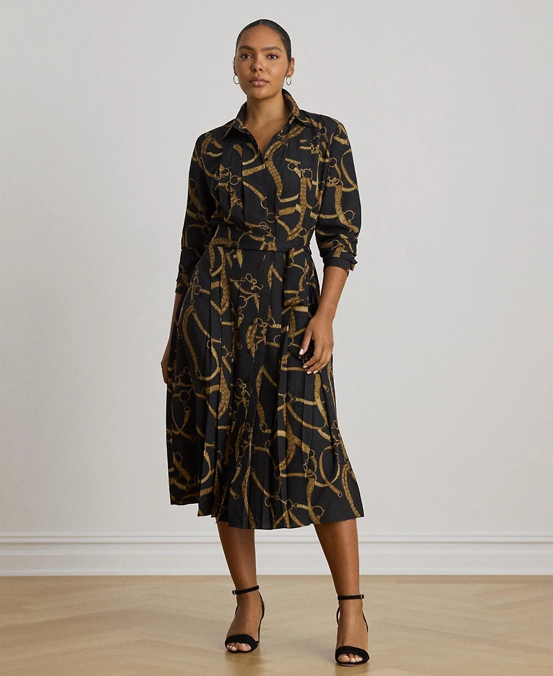 Lauren Ralph Women's Belting Print Pleated Shirt Dress