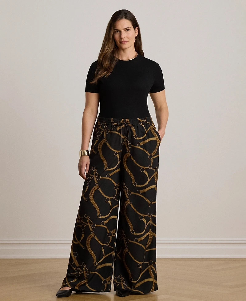 Lauren Ralph Lauren Women's Belting-Print Wide-Leg Pants