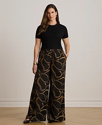 Lauren Ralph Lauren Women's Belting-Print Wide-Leg Pants