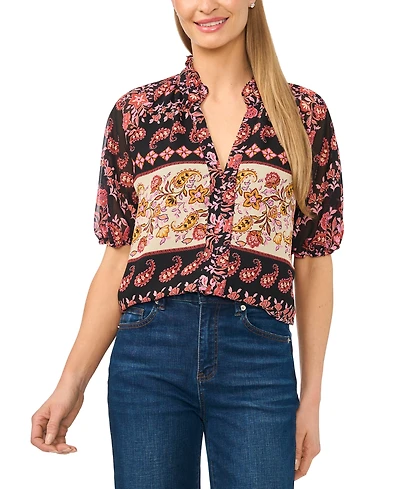 CeCe Women's Ruffle Neck Split Blouse