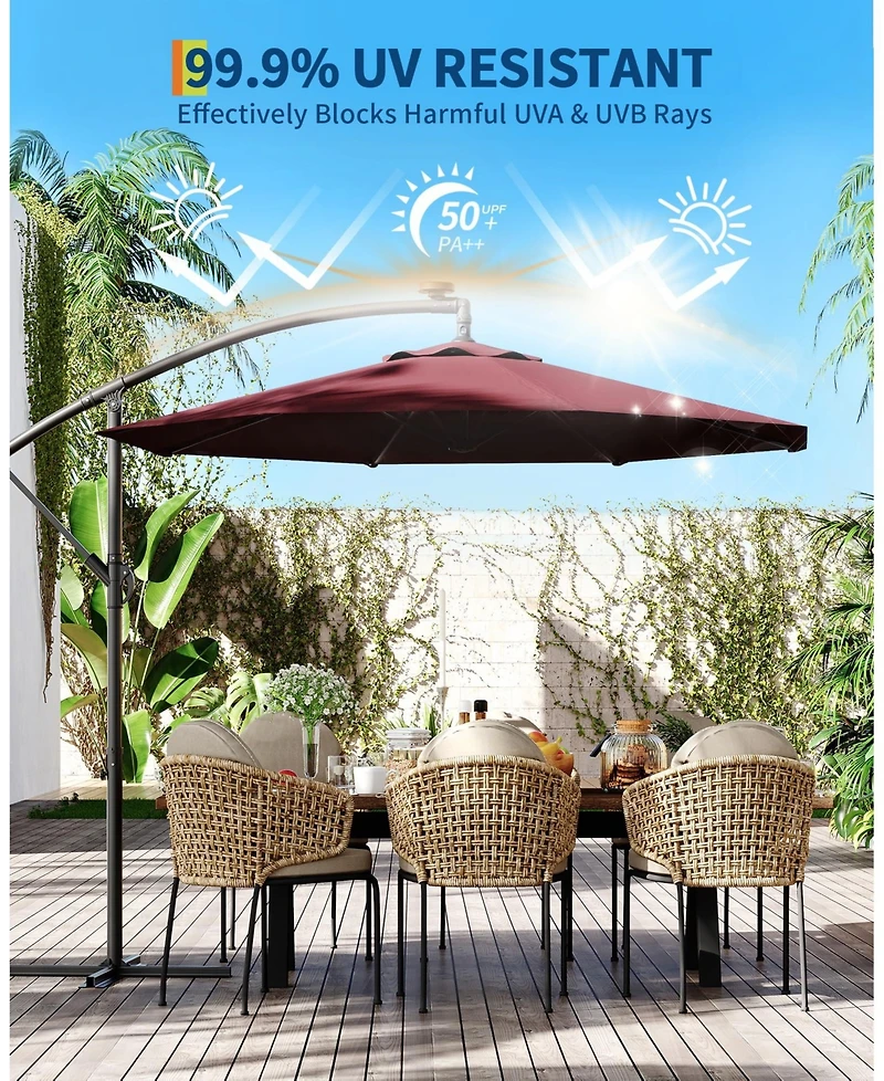 homfan 10Feet Cantilever Patio Umbrella With Cross Base, Adjustable Tilt, Fade-Resistant Canopy For Deck, Pool, Garden And Backyard