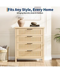 homfan Fluted Dresser for Bedroom, 35.4 in Tall Closet Chest with 4 Drawers, Storage Cabinet for Bedroom, Living Room, Closet