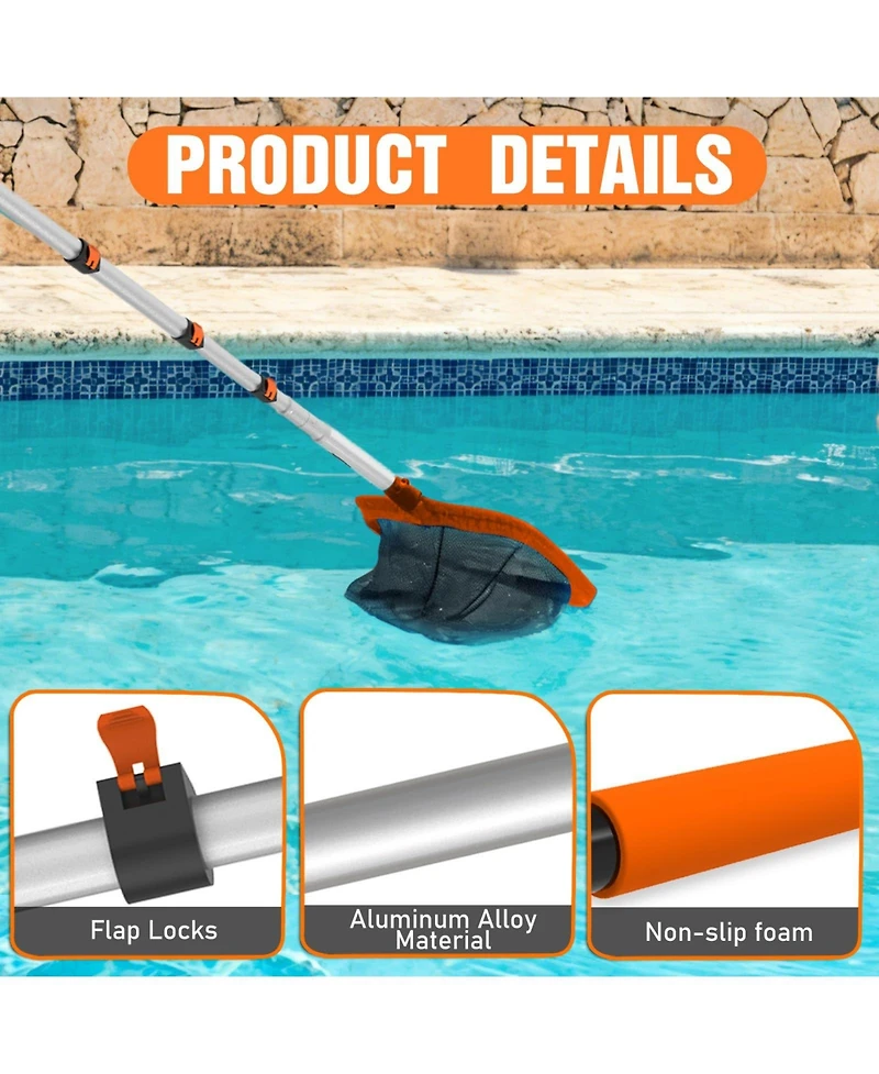Xdovet Pool Skimmer Net Telescopic Pole 16feet Heavy Duty Fine Mesh Leaf Rake Hook