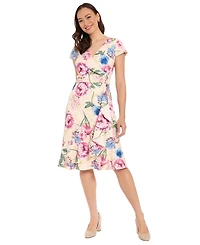London Times Petite Printed Ruffle Detail Dress