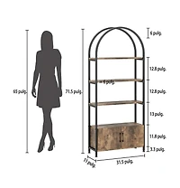 homfan 4-Tier Arched Bookshelf with Closed Doors, Thick Board Metal Frame Tall Storage Cabinet with Non-Slip Feet
