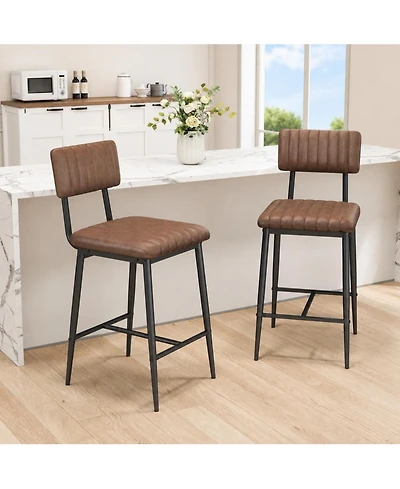 homfan Counter Height Bar Stools Set of 2, Upholstered Chairs with Back, Footrest and Thick Padded Seat, Metal Legs for Kitchen Island