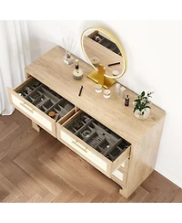 homfan 5 Drawers for Bedroom, 31.5 Inch Chest of Dressers, Farmhouse Burlap Tall Closet Dressers, Storage Tower for Bedroom Entryway Living Room