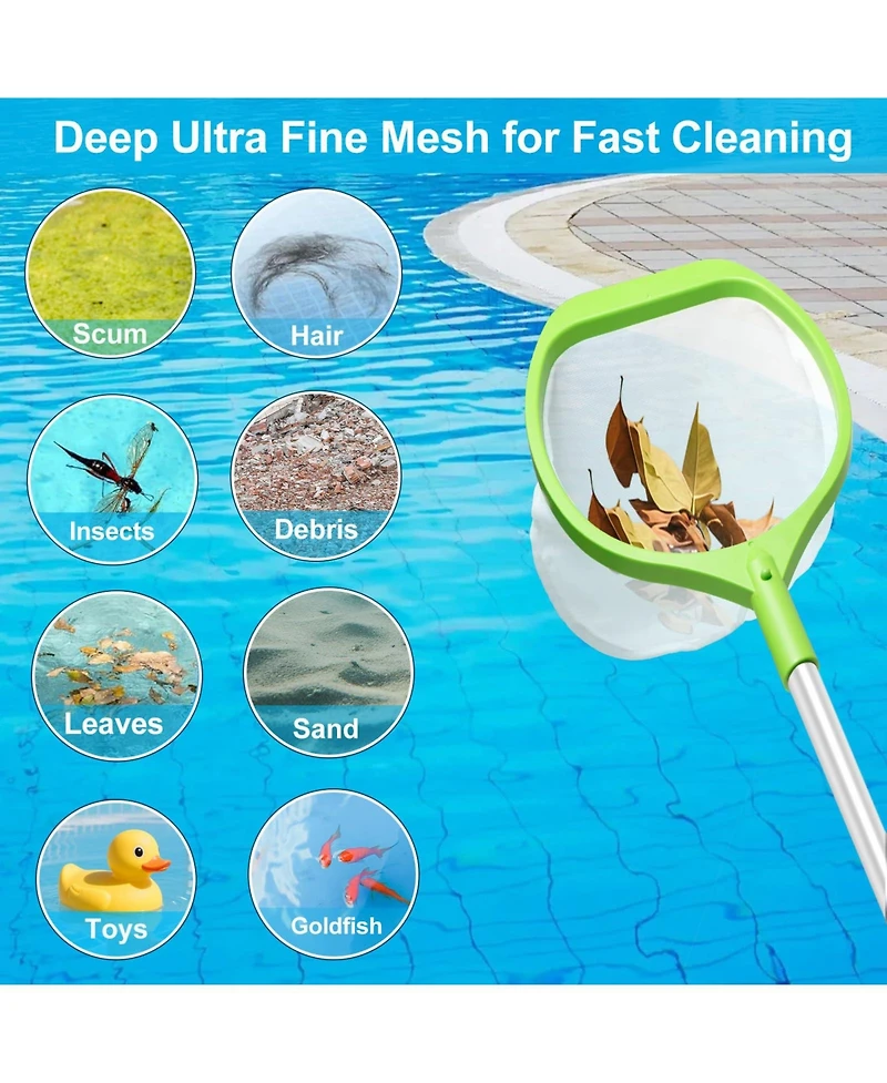 Xdovet Pool Skimmer Net Aluminum Pole Deep Mesh Leaf Rake