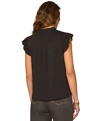 Democracy Petite Ruffle Cap-Sleeve Knit Top