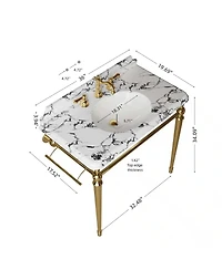 Sillysis Inch Bathroom Console Sink with Engineered Marble Top, Ceramic Basin, Stainless Steel Frame, Retro Style