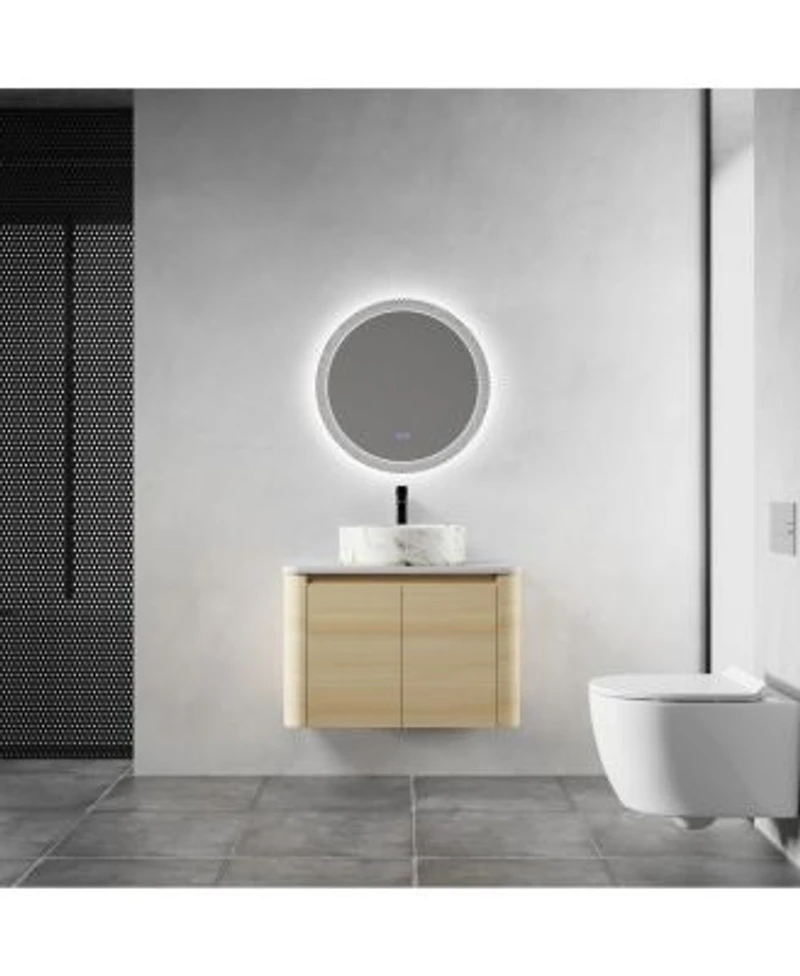 Sillysis Inch Wall Mounted Modern Bathroom Vanity With Plywood Cabinet Stone Countertop Ceramic Vessel Sink For Small Spaces
