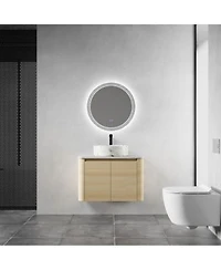 Sillysis Inch Wall Mounted Modern Bathroom Vanity With Plywood Cabinet Stone Countertop Ceramic Vessel Sink For Small Spaces