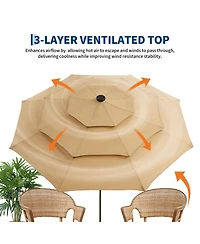 homfan Solar Led Outdoor Patio Umbrella, Ventilated Canopy, Tilt and Crank System, 8 Stable Ribs, for Pool, Deck Garden