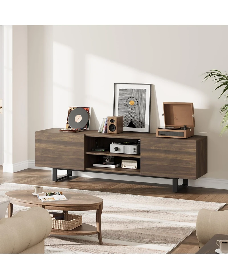 homfan Industrial Tv Stand for 80 in, Modern Unit with 2 Drawers, Wooden Media Cabinet with Heavy Duty Leg and Open Storage, Tv Console Table