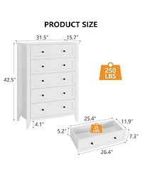 homfan 2 Set of 5 Drawer Dresser for Bedroom, Modern Chest of Drawers with Deep Storage, Wide Storage Organizer Unit for Closet, Living Room
