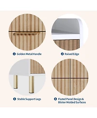 homfan Dresser for Bedroom, Fluted Wood Double Dresser with Metal Handles Curved Design Storage Organizer Cabinet, Wood Storage Double for Bedroom