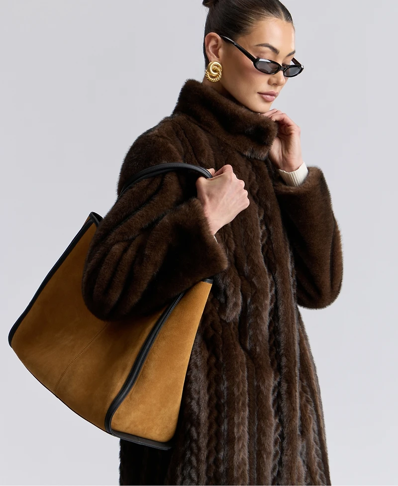 Avec Les Filles Women's Maxi Braided Faux Fur Coat