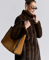 Avec Les Filles Women's Maxi Braided Faux Fur Coat