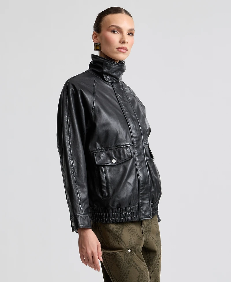 Avec Les Filles Women's Leather Bomber Coat