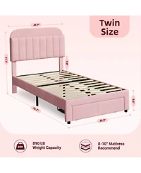 homfan 2 Piece Twin Velvet Upholstered Platform Bed Frame with Storage Bookcase Headboard and Large Drawer, No Box Spring Needed, Easy Assembly