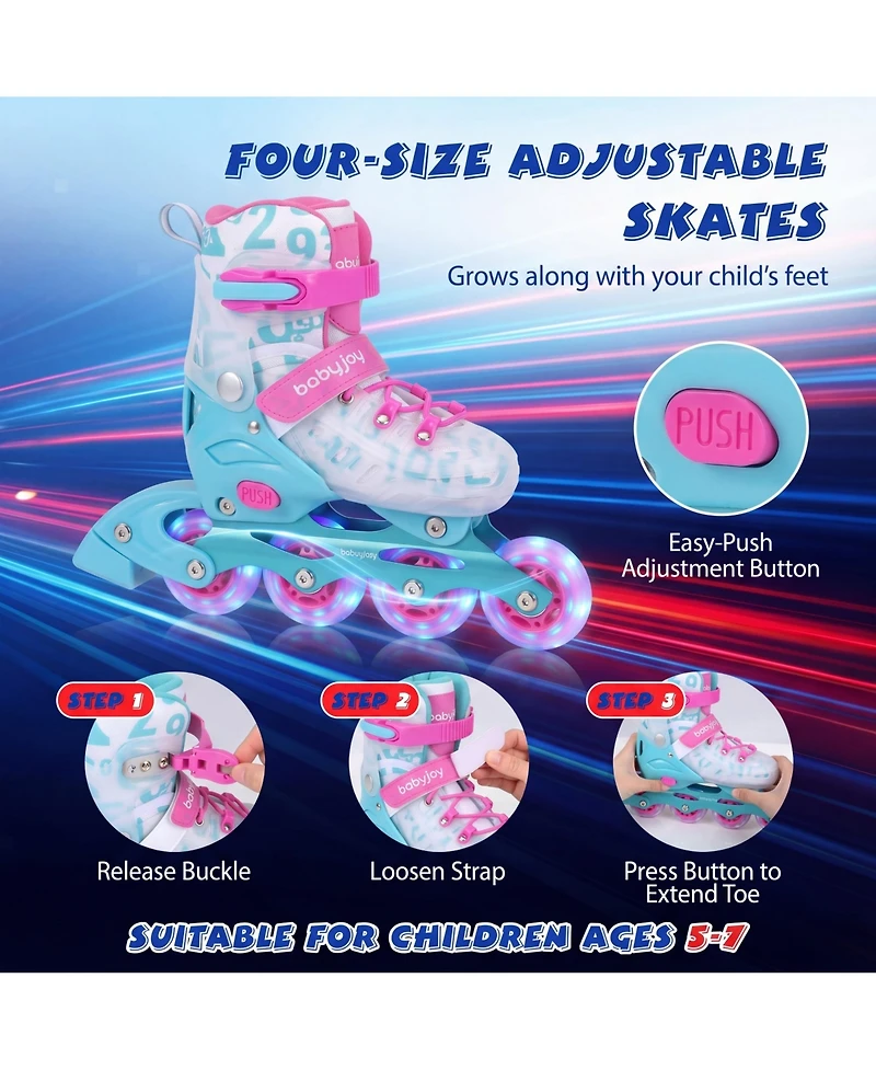 Costway Kids Inline Skates for Boys Girls, Adjustable Illuminating Roller Skates
