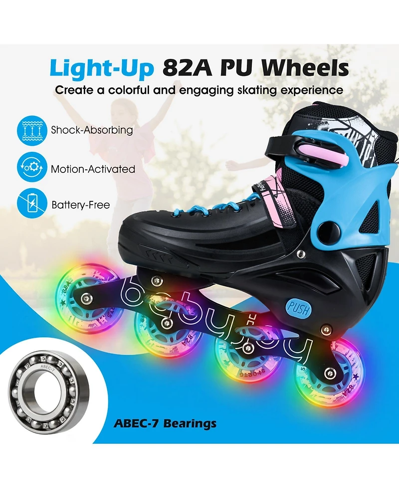 Costway Kids Inline Skates, Adjustable Light-Up Roller Skates with Illuminating Wheels