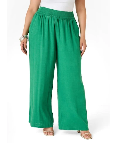 Ashley Stewart Plus Sizes Linen Blend Pull On Pants