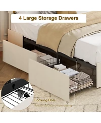 homfan Bed Frame with Adjustable Upholstered Headboard, Vertical Channel Tufted Platform with 4 Storage Drawers, Wooden Slats Support