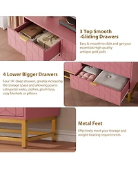homfan Wide Dresser for Bedroom, Modern 7 Chest of Drawers Triple Dresser with Gold Accents, Long Storage Organizer for Tv Stand and Closet