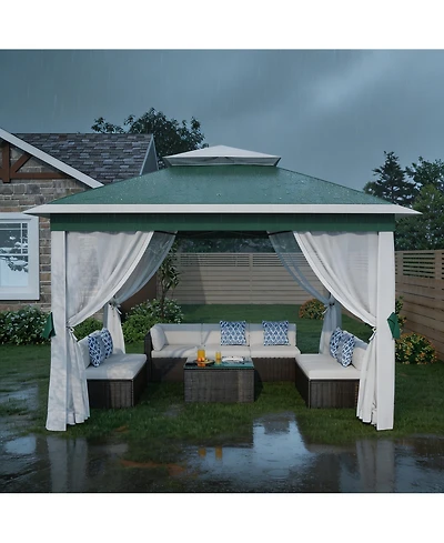 homfan Pop Up Gazebos with Overhanging Eaves, Outdoor Folding Canopy with Mesh Sidewalls Zipper Doors, for Patio Backyard Party