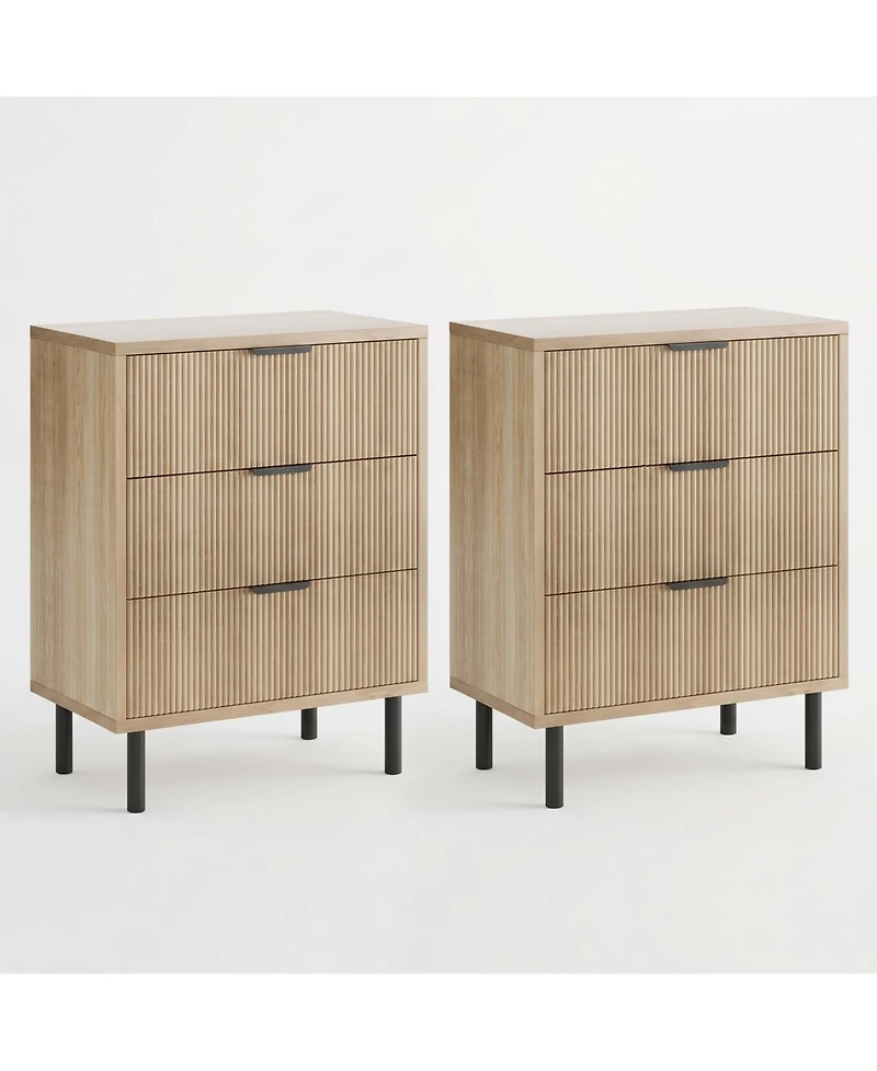 homfan 2 Set of Modern Fluted 3-Drawer Storage Cabinet