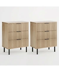 homfan 2 Set of Modern Fluted 3-Drawer Storage Cabinet
