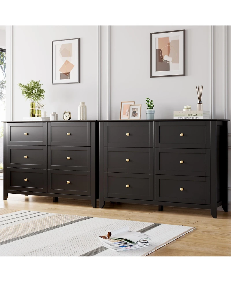 homfan 2 Set of 6 Drawer Dresser for Bedroom, Modern Double Chest of Drawers with Deep Storage, Wide Storage Organizer Unit for Closet, Living Room