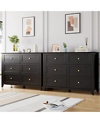 homfan 2 Set of 6 Drawer Dresser for Bedroom, Modern Double Chest of Drawers with Deep Storage, Wide Storage Organizer Unit for Closet, Living Room