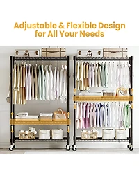homfan Heavy Duty Armorie, 75 Inch Metal Storage Wardrobe with Double Hanging Rods, Adjustable Shelves and Wheels for Bedroom or Closet
