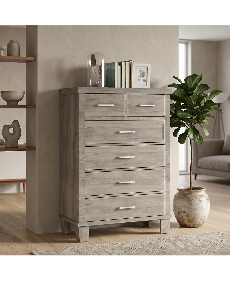 homfan 31.5"W x 15.75"D 45.5"H 6-Drawer Vertical Storage Chest Dresser with Engineered Wood