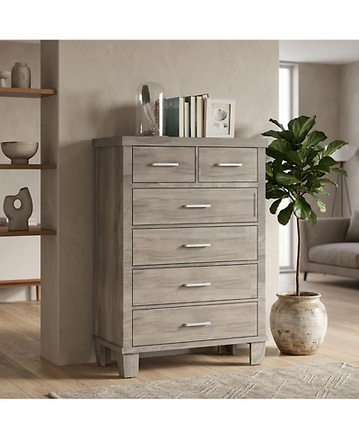 homfan 31.5"W x 15.75"D 45.5"H 6-Drawer Vertical Storage Chest Dresser with Engineered Wood