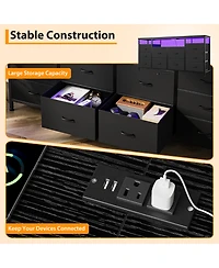 homfan 10-Drawer Dresser Tv Stand with Led Lights and Power Outlets, Long Storage Cabinet for 65-75 Inch TVs, Modern Chest Bedroom
