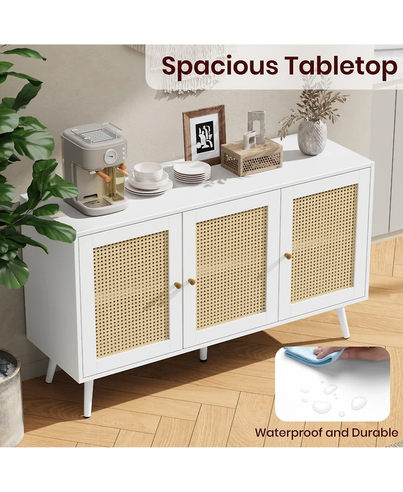 homfan 2 Piece Buffet Storage Cabinet, Rattan Sideboard with Adjustable Shelves, Modern Coffee Bar Credenza for Kitchen, Living Room