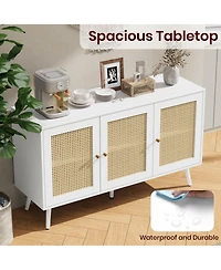 homfan 2 Piece Buffet Storage Cabinet, Rattan Sideboard with Adjustable Shelves, Modern Coffee Bar Credenza for Kitchen, Living Room