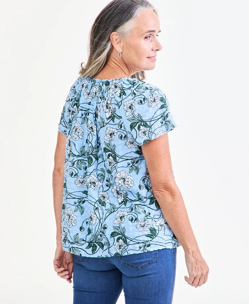 Style & Co Women's Seersucker Flutter Sleeve Top, Macy's Exclusive