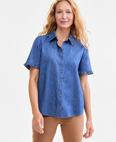 Style & Co Petite Cotton Collared Neck Shirt, Macy's Exclusive