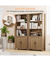 homfan 5-Tier Double-Door Storage Cabinet, Thickened Board Adjustable Shelf Organizer, Anti-Toppling Easy-Assembly Home Display Cabinet